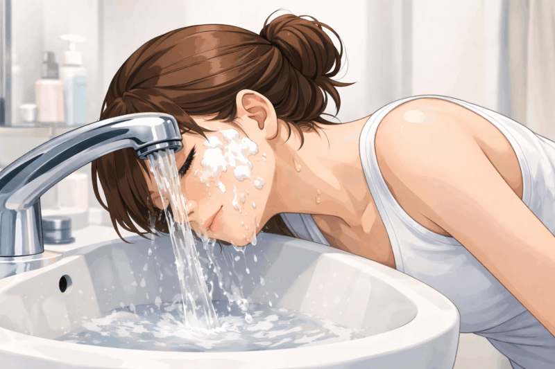 流水で洗顔